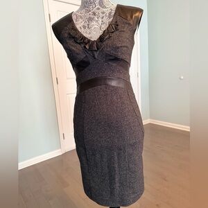 Rebecca Taylor Sleeveless Leather Trim Tweed Wool Blend  Dress